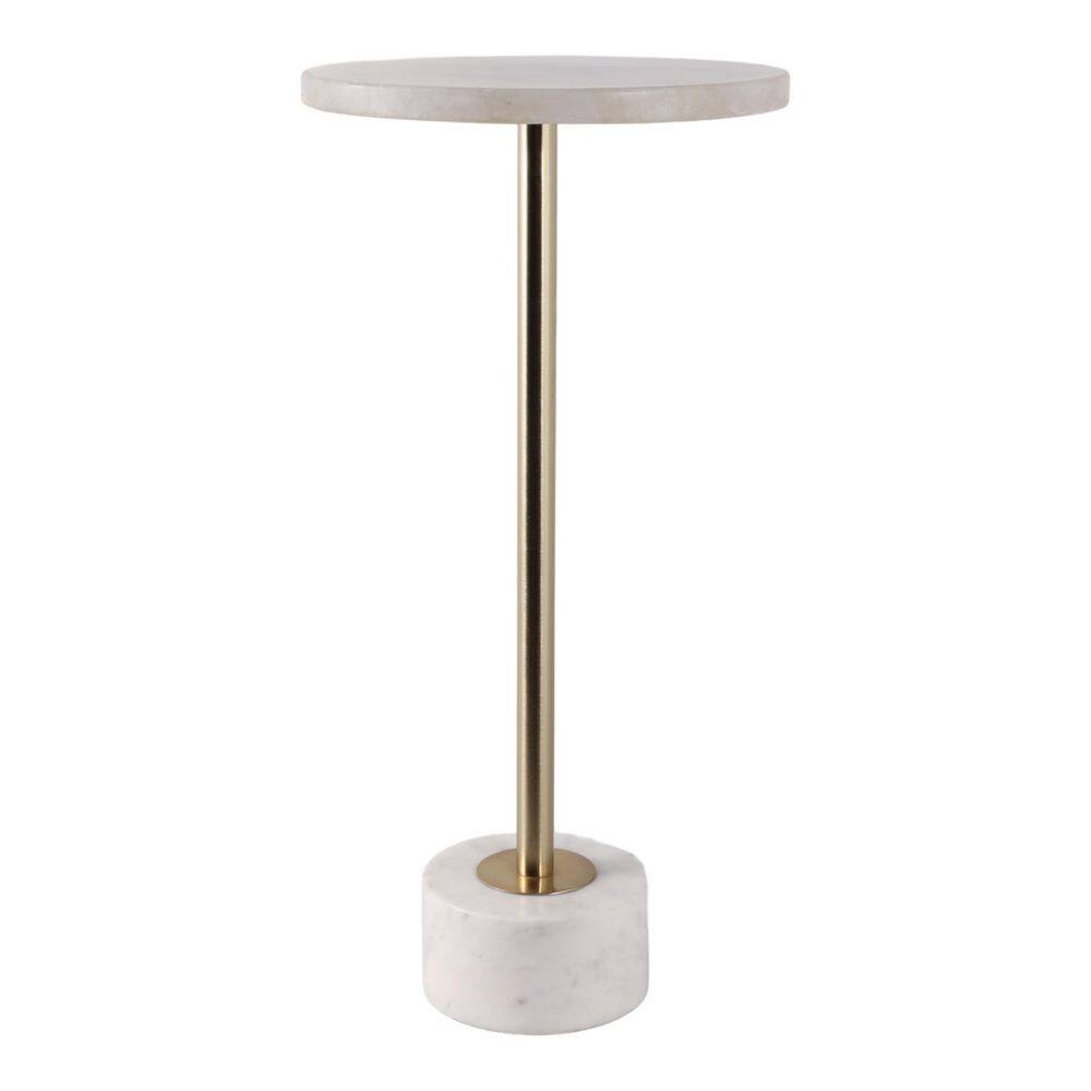 10 in. Pink Round Stone Top Quartz Iron Base End Table - thumbnail 5