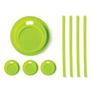 Wide Mouth Silicone Drink Lid with 8 in. Straws, Mason Jar Attachment, Green (Set of 8)