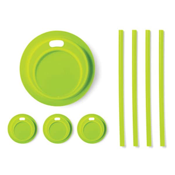 Fox Run Wide Mouth Silicone Drink Lid with 8 in. Straws, Mason Jar Attachment, Green (Set of 8)