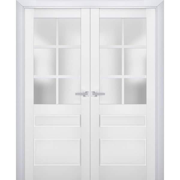 56 in. x 96 in. 2 Panel White Finished Solid Wood Sliding Door with Hardware