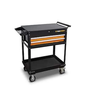 32 in. 2-Drawer Black and Orange Utility Cart with Top and Bottom Stoage and Optional Powertool Rack