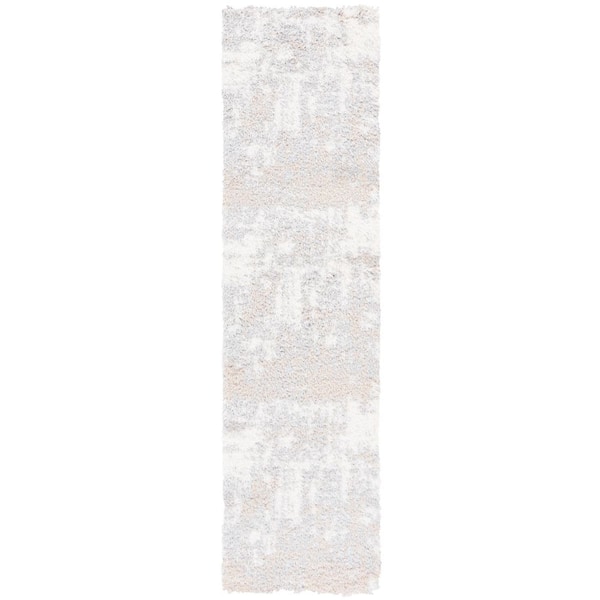 Lindsay Shag 2 ft. x 8 ft. Gray/Ivory Beige Abstract Distressed Runner Rug