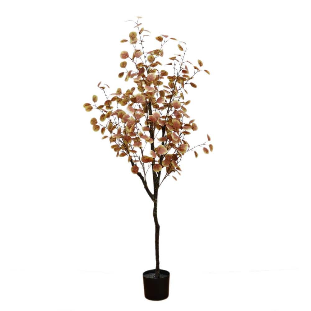 5 ft. Artificial Fall Eucalyptus Tree, Tree Fake Plant In Pot, Realistic Fa