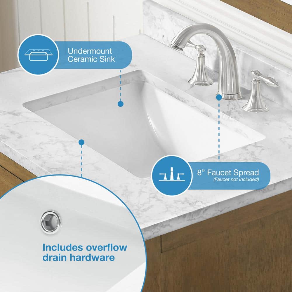 Almond Latte 30" Freestanding Bathroom Vanity with Marble Countertop