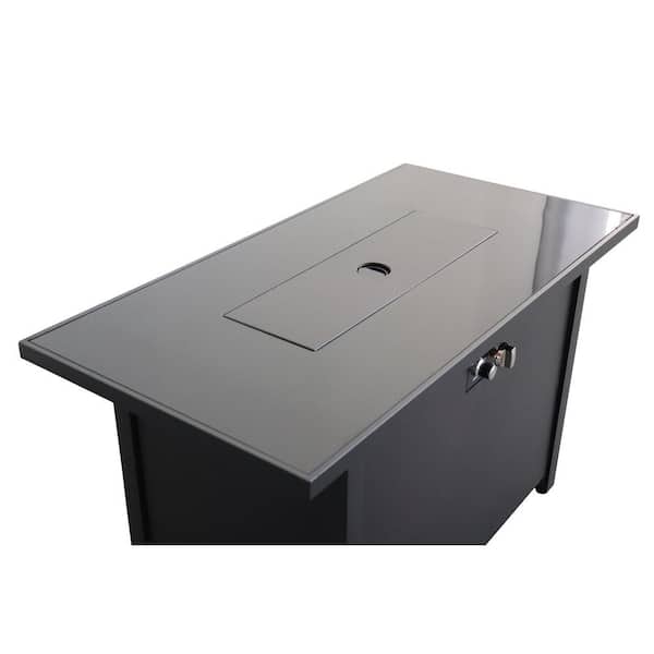 Mondawe 42 in. 50,000 BTU Steel Rectangle Outdoor Propane Gas Fire Pit Table in Black with Lid