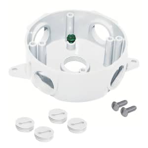 Round Metal Weatherproof Electrical Outlet Box with (5) 1/2 inch Holes, White