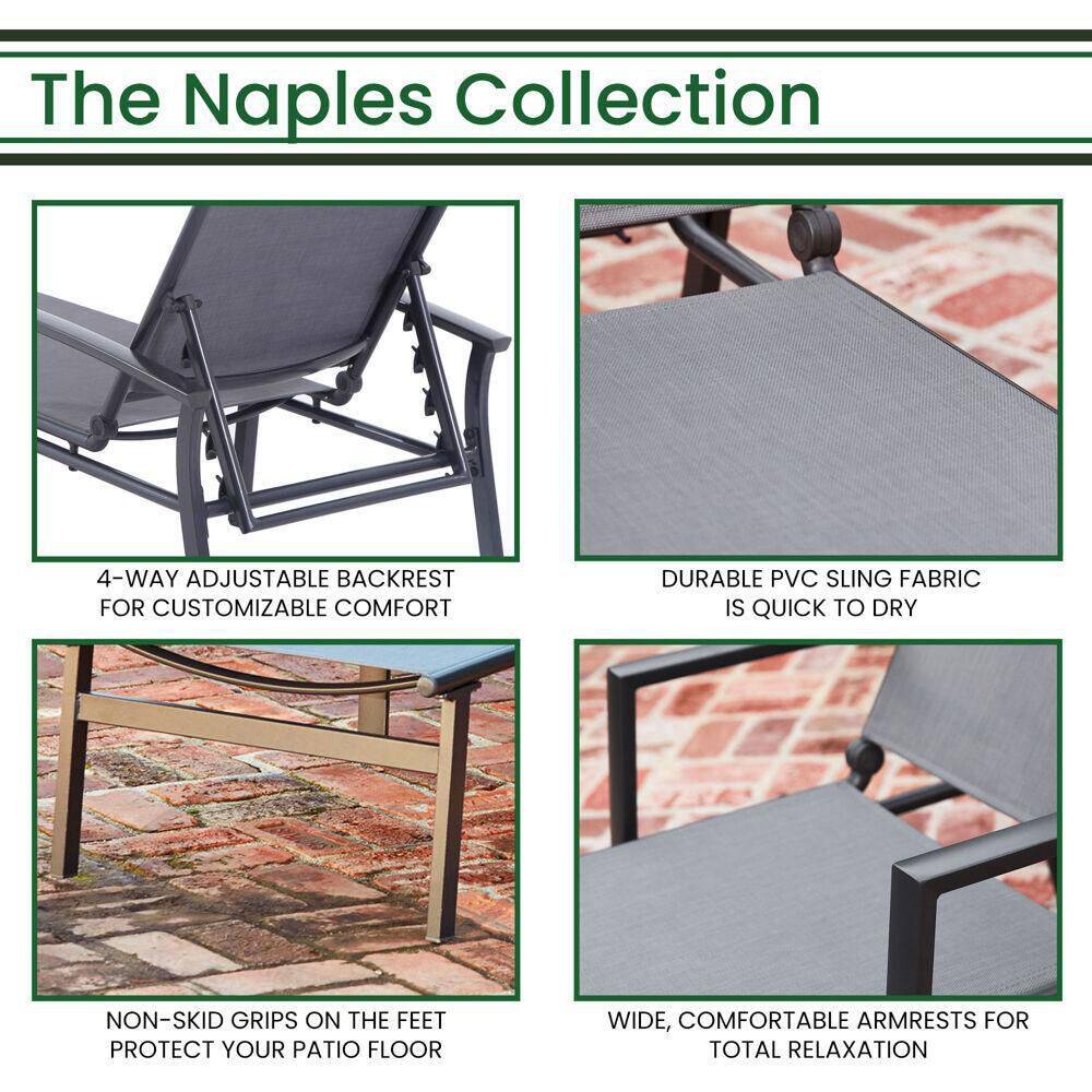 Naples Gray Aluminum Outdoor Chaise Lounge with Adjustable Backrest