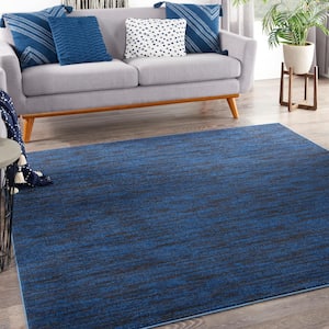 Essentials 5 ft. x 5 ft. Midnight Blue Square Solid Indoor/Outdoor Area Rug