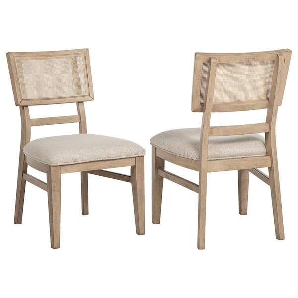 Coaster Kailani Beige Oak Radio Weave Cane and Open Back Dining Side Chair with Upholstered Seat Set of 2