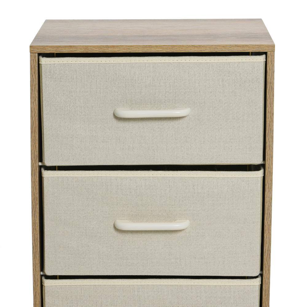 Coastal Oak 3-Drawer Storage Chest with Beige Fabric Drawers