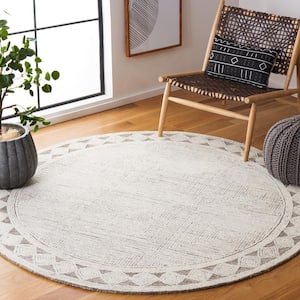 Abstract Ivory/Gray 4 ft. x 4 ft. Geometric Striped Round Area Rug
