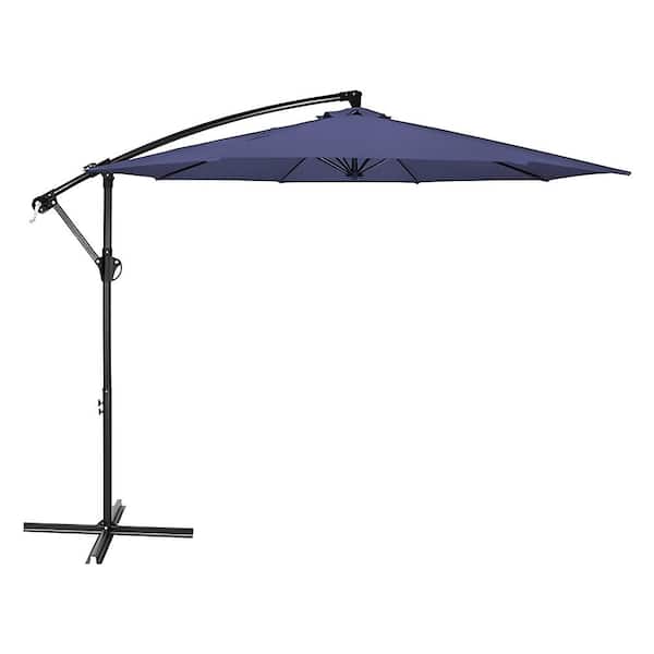 Zeus & Ruta 10 ft. Octagon Metal Cantilever Patio Umbrella in Blue with Umbrella Cover for Porch, Balcony