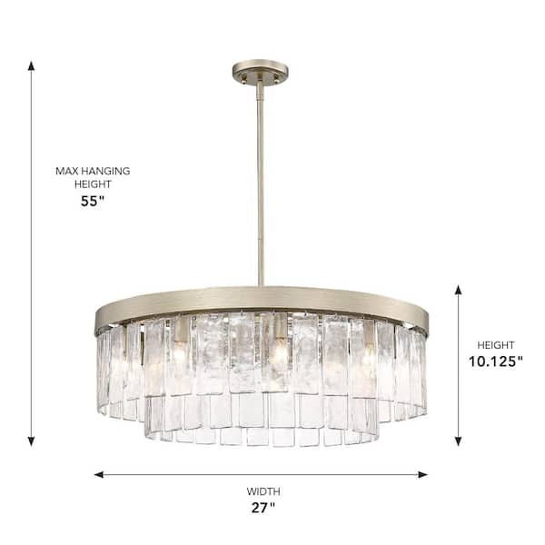 Golden Lighting - Ciara 9-Light White Gold and Hammered Water Glass Chandelier for Living Room with No Bulbs Included