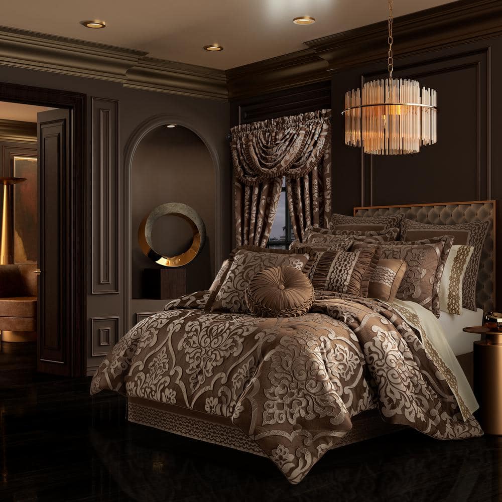 Copper and Beige Damask Square Decorative Throw Pillow
