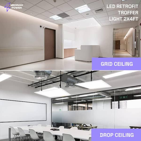 MEDINAH POWER 2 ft. x 4 ft. Integrated LED Watt/CCT Selectable White Troffer Retrofit Kit, 4250-5625 Lumens, 3500/4000/5000K (2-Pack)