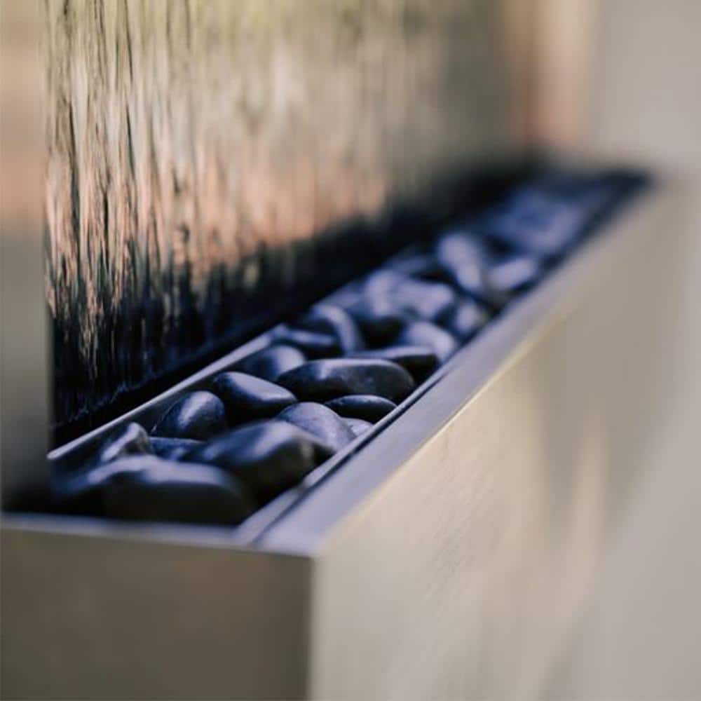 47" Black Glass Wall-Mounted Waterfall Fountain with LED Lights