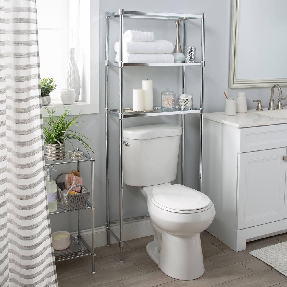 Chrome and Glass Over-the-Toilet Space Saver with 3 Shelves