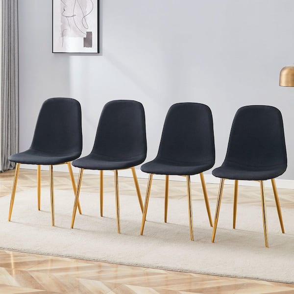 Black/Gold Linen Metal Frame Dining Chairs Set of 4