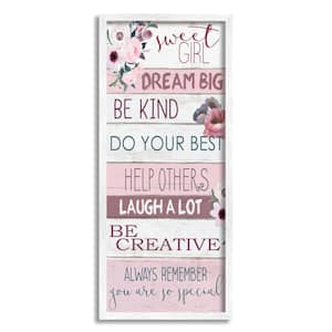 "Sweet Girl Inspirational Phrases Soft Pink Florals" by Kim Allen Framed Typography Wall Art Print 10 in. x 24 in.