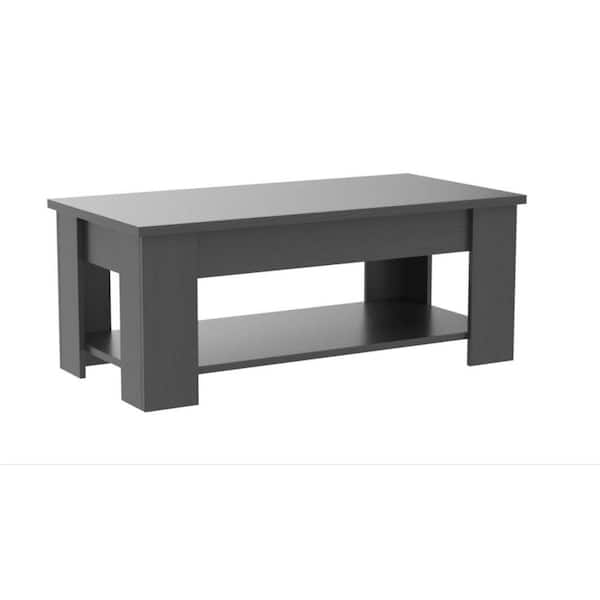 39.4 in. Black Modern Square Wood Coffee Table with Large Soft-Close Storage Drawer