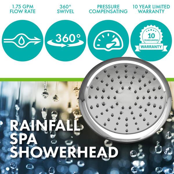 Rainfall Spa 1-Spray with 1.75 GPM 8 in. Wall Mount Adjustable Fixed Shower Head in Chrome, 1-Pack