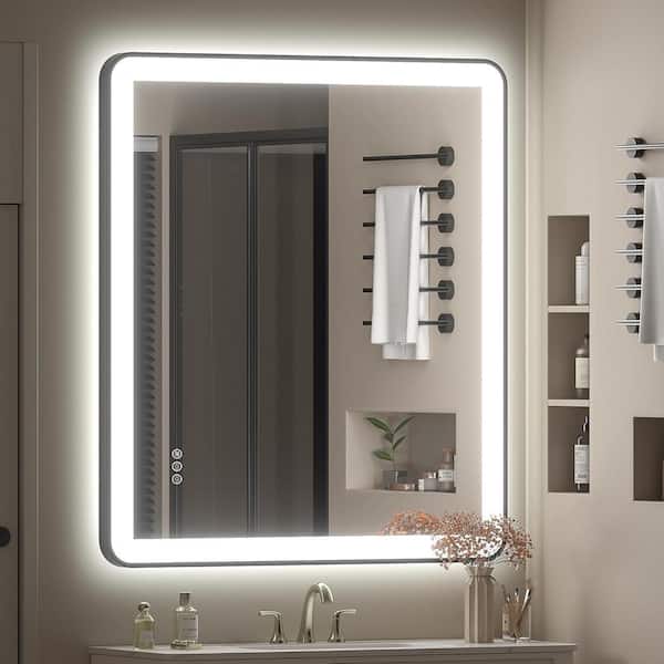 36 in. W x 30 in. H Rectangular Framed LED Anti-Fog Wall Mount Bathroom Mirror in Black with Backlit and Front Light