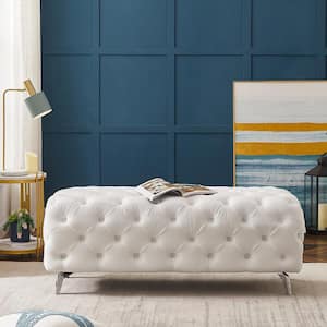18.89 in. H x 51.18 in. W x 19.68 in. D White Button-Tufted Ottoman Bench Upholstered Velvet Footrest Stool Accent Bench