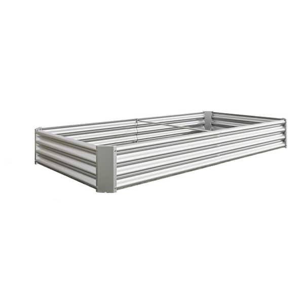 Zeus & Ruta 7.6 x 3.7 x 0.98 ft. Outdoor Rectangular Metal Raised Garden Bed, for Flower Planters Vegetables Herb, Silver
