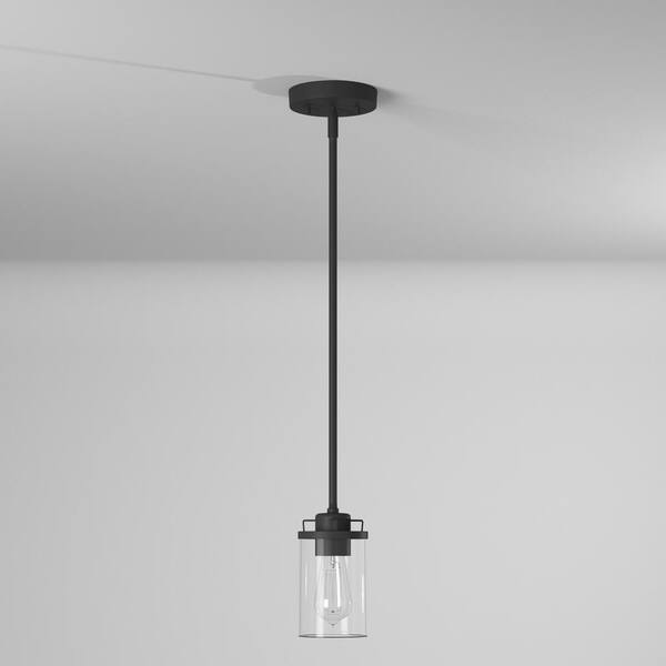 Designers Fountain - Jedrek 60-Watt 1-Light Black Industrial Mini Pendant Light with Clear Glass Shade and No Bulbs Included