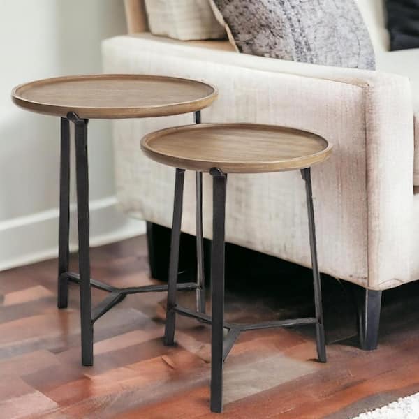 HomeRoots 20 in. Black Round Wood End Table