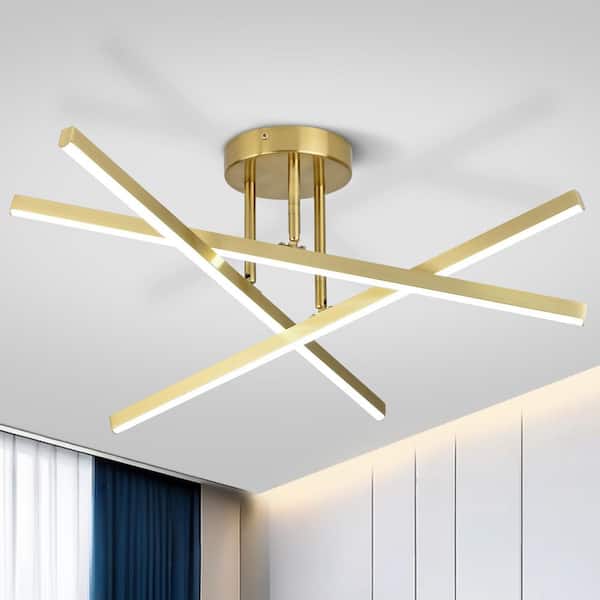 Henveton Essel 23.62 in. Gold 3-Light LED Semi-Flush Mount Ceiling Light, 18W 6000K Cool White Light for Living Room, Bedroom