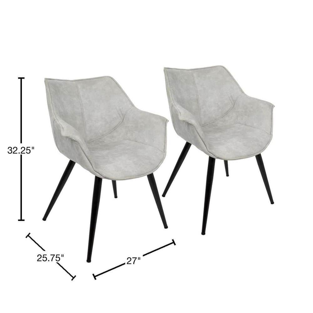 Light Grey Polyester Wingback Accent Chairs with Black Metal Legs, Set of 2