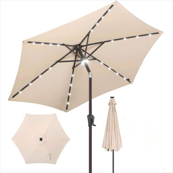 7.5 ft. Solar Powered Outdoor Market Patio Table Umbrella with LED Lights and Tilt, Beige
