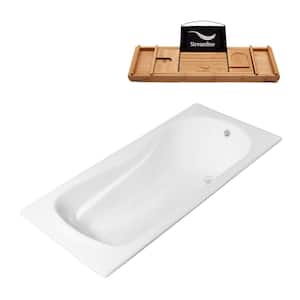 71 in. Cast Iron Rectangular Drop-in Bathtub in Glossy White with Glossy White External Drain and Tray
