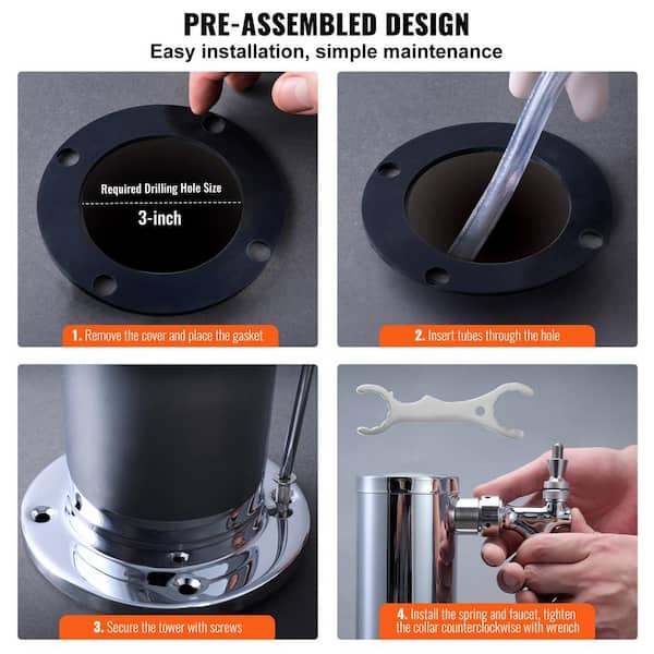 Kegerator Tower Keg Tower Stainless Steel Beer Tower Dispenser Beer Tap Faucet Kegerator Parts Beer Tap Tower Kegerator Tap Kit Spring Pre Installed