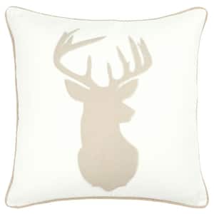 Ivory/Beige Deer's Head Welted Cotton Poly Filled 20 in. X 20 in. Decorative Throw Pillow