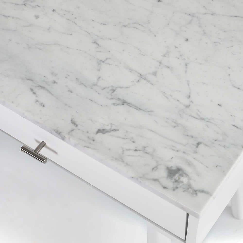Bianco Viola 44" Italian Carrara White Marble Writing Desk with Drawers