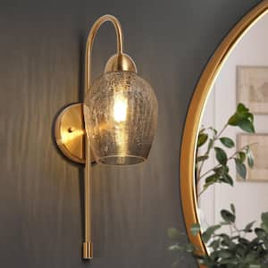 Mirabellisation 5.1 in. 1-Light Plating Brass Wall Sconce Modern/Contemporary Wallchiere with Crackle Glass Shade