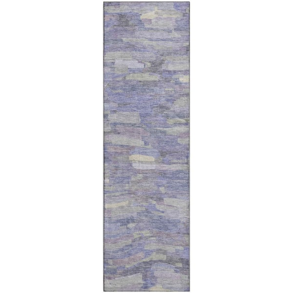 Mayfield Premium Machine Washable Abstract AMF2266 Purple 2 ft. x 7 ft. Runner Rug