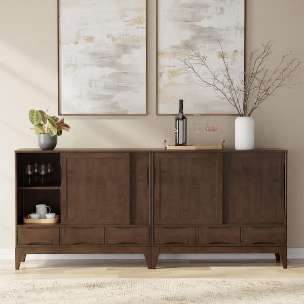 Harper Solid Wood 42 in. Storage Cabinet in Walnut Brown (Set of 2)