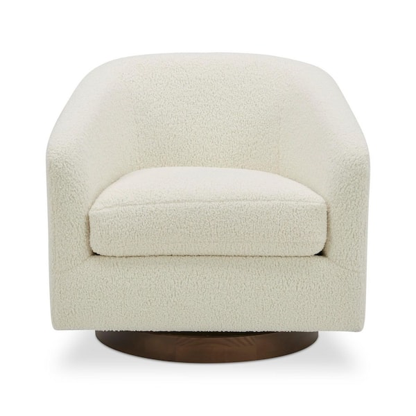 Grayson Shearling White Polyester Accent Chair with Swivel Base
