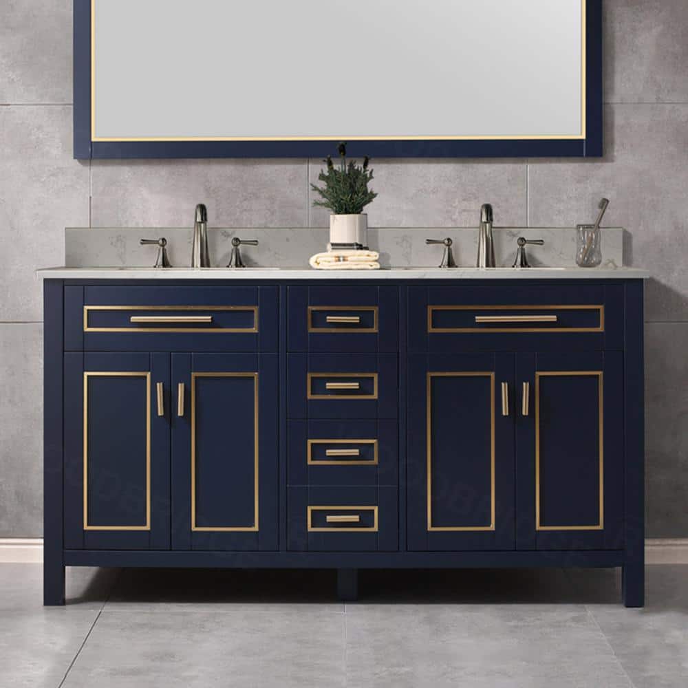 WOODBRIDGE Millan 61 in.W x 22 in.D x 38 in.H Bath Vanity in Navy Blue ...