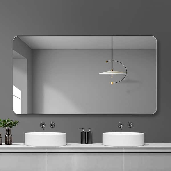 Qidian 40 in. W x 30 in. H Rectangular Frameless Wall Mounted Tempered Glass Bathroom Vanity Mirror in Silver