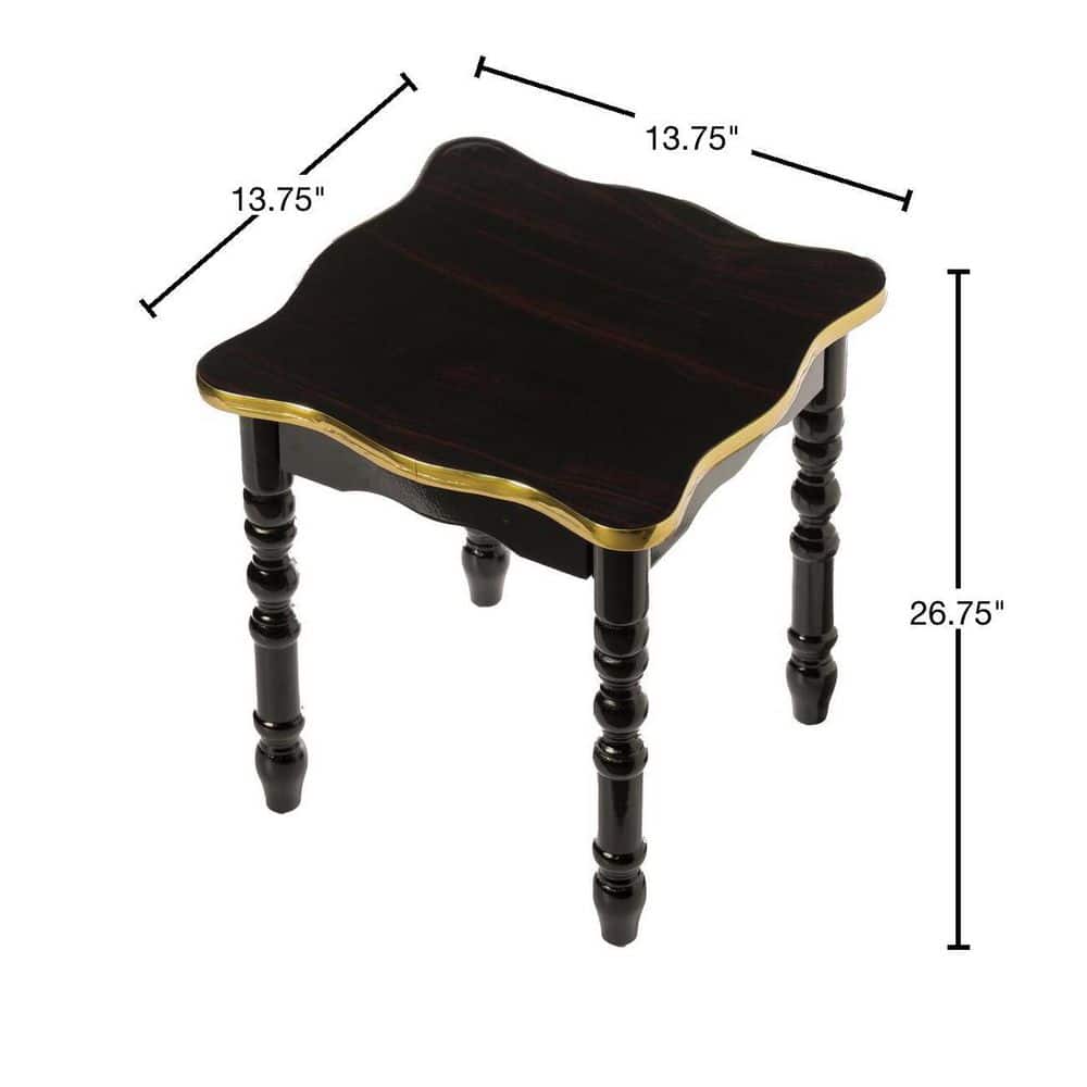 Square Black and Gold Wooden Accent End Table