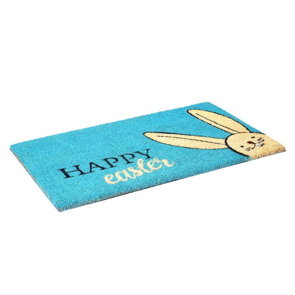 Happy Easter Blue and Beige Coir Outdoor Doormat