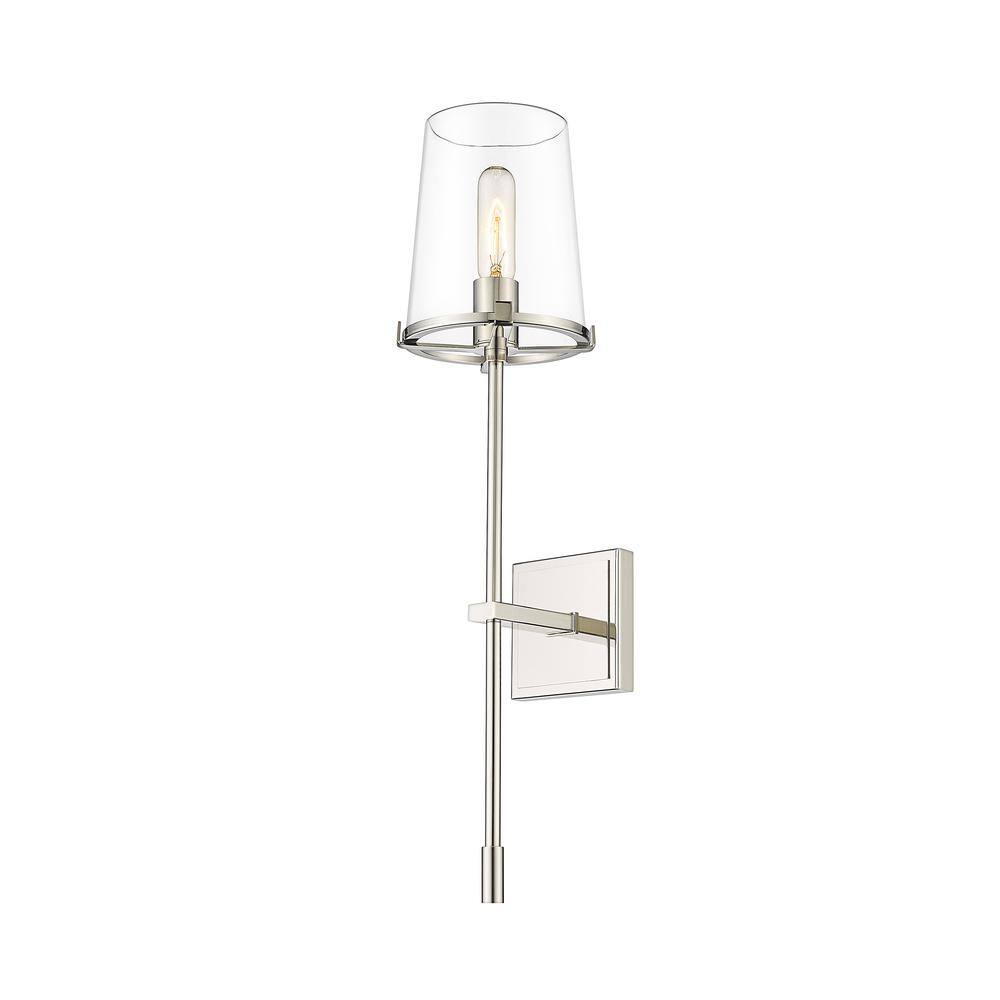 Callista 26" Polished Nickel Wall Sconce with Clear Glass Shade