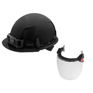 BOLT Black Type 1 Class C Front Brim Vented Hard Hat with 4-Point Ratcheting Suspension with BOLT Clear Full Facesheild