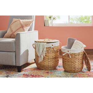Seagrass Lidded Tote Storage Baskets with Lining (Set of 2)