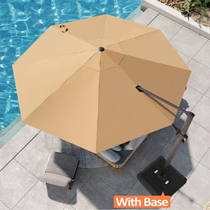 12 ft. Large Outdoor Cantilever Umbrella Heavy-Duty Offset Patio Umbrella with Base in Tan