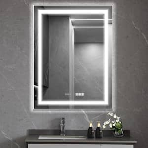 28 in. W x 36 in. H Medium Rectangular Frameless Anti-Fog Wall Bathroom Vanity Mirror Dimming Clocks and Fahrenheit